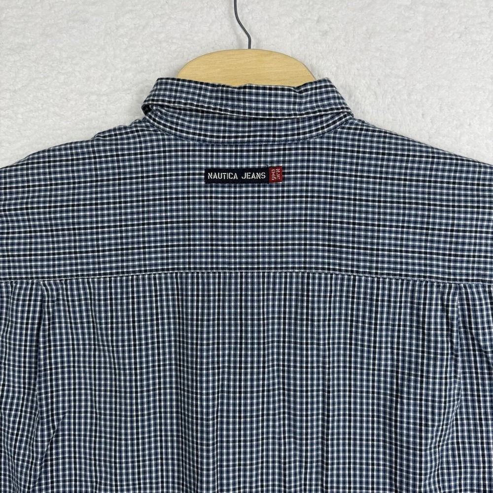 Nautica Jeans Company Button Down Mens Large Blue White Gingham Long Sleeve - Picture 4 of 10